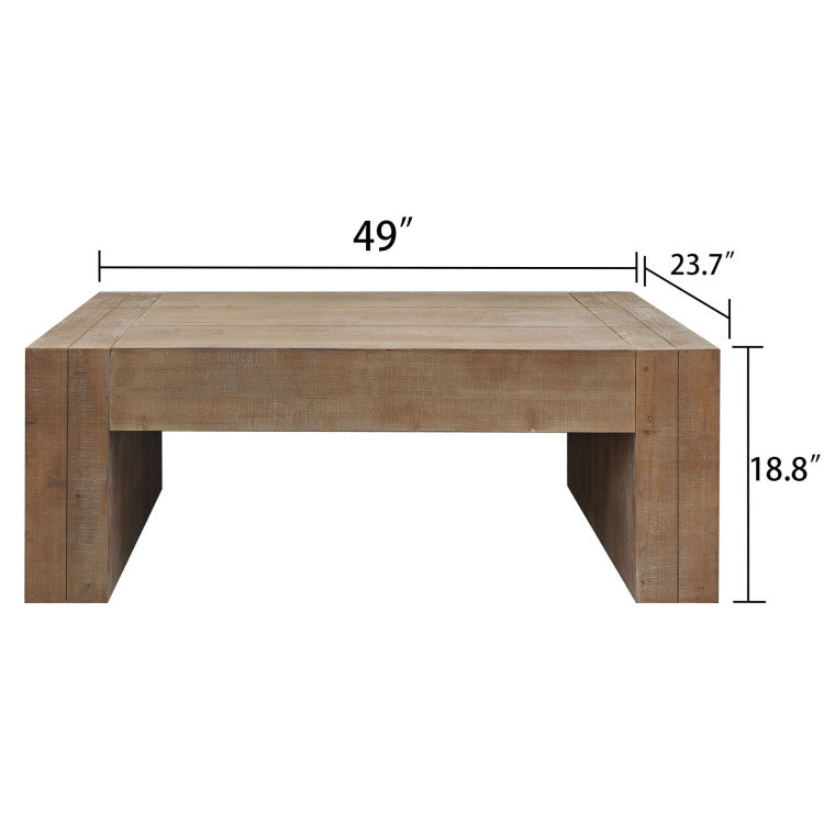 Rustic Wood Coffee Table, 49In Modern Farmhouse Rectangular Table For Living Room