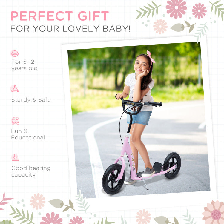 Homcom Kick Scooter For Kids 5 12 Years Old, Big Wheel Kids Scooter With Adjustable Height Handlebar, Non Slip Footplate, Rear Brake, Pink