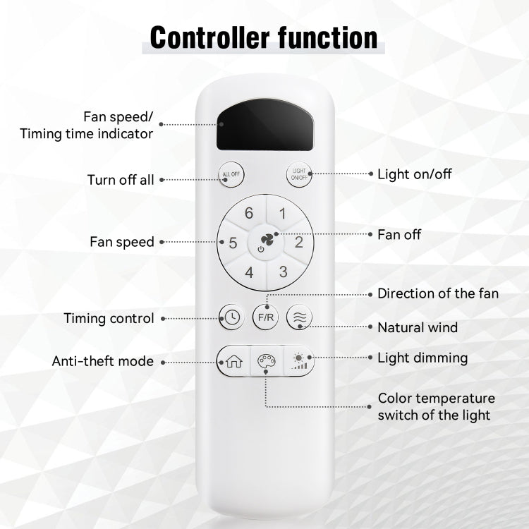 52 Inch Modern With 3 Color Dimmable 5 Abs Blades Remote Control Reversible Dc Motor With Led Light