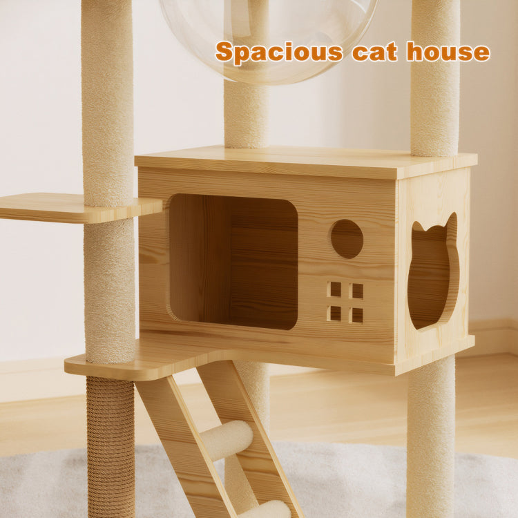 48.8" Modern Cat Tower, Wood Cat Tree Tower For Indoor Cats, Cat Treewith Sisal Covered Scratching Posts And Top Perch, Cat Condo With Acrylic Hammock For Small Large Cats