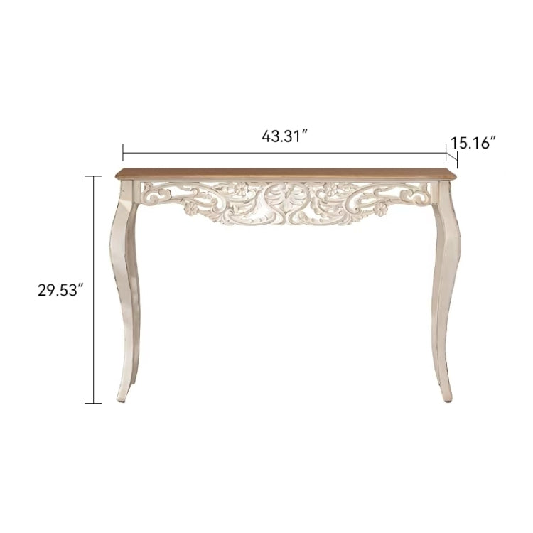 43.31" French Country Carved Console Table Antique White Distressed Solid Wood & Mdf Entry Table With Curved Legs For Hallway Living Room