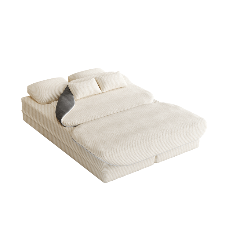 75''2 In 1 Foldable Sofa,Convertible Sleeper Foam Sofa Bed With Multi Functional Blanket, Corduroy Floor Folding Sofa Bed, Floor Sofa Lounge Sofa For Living Room Bedroom Lounge Studio