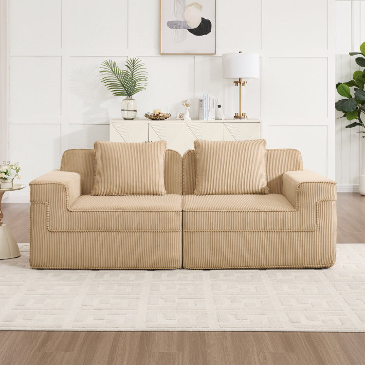Modular 2 Seat Loveseat Boneless Sofa, Cloud Sectional Couch With Deep Seat, Modern Modular 2 Seat Sofa Couch With Throw Pillows Corduroy Fabric Camel