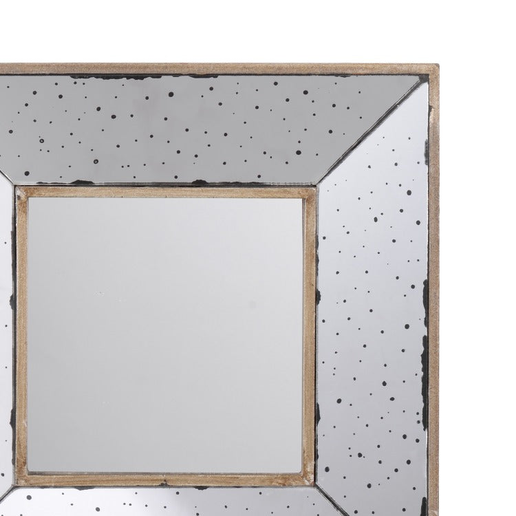 Joe 12 Inch Square Wall Mirror, 3 Dimensional, Speckled Off White And Brown
