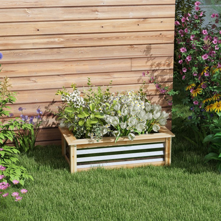 Outsunny Raised Garden Bed Kit, Outdoor Planter Box, Galvanized Metal Reinforced With Wood, Stock Tank For Growing Flowers, Herbs And Vegetables