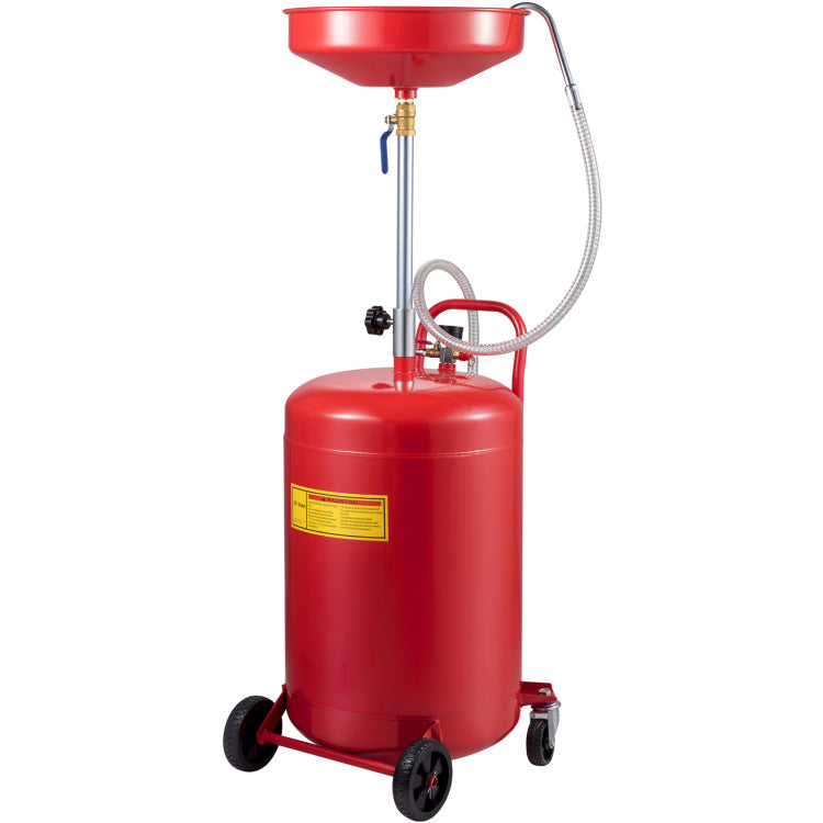 Waste Oil Drain Tank 20 Gallon Portable Oil Drain Air Operated Drainer Oil Change, Oil Drain Container, Fluid Fuel Transfer Drainage Adjustable Funnel Height, With Wheel For Easy Oil Removal