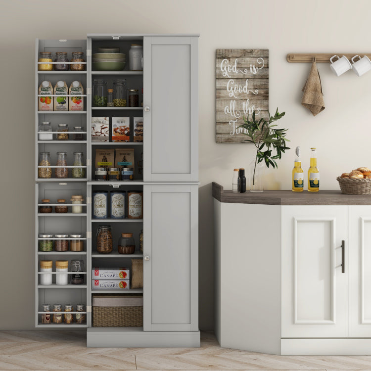 Homcom 65" Kitchen Pantry Cabinet, Modern Storage Cabinet With Doors And Shelves, Freestanding Cupboard For Dining Room, Gray
