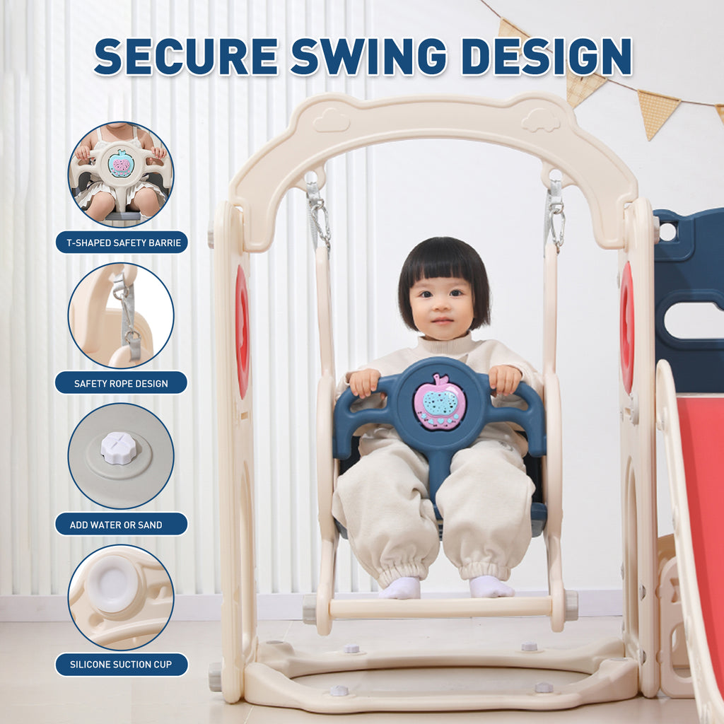 12 In 1 Indoor Outdoor Playset For Toddlers 1 3 Swing & Slide Combo, Durable Climber Basketball Hoop Ball Toddler Indoor Playset For Home Playground Red Blue