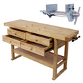 60In Workbench With 4 Drawers Wooden Workbench For Garage Workshop And Home, With Rapid Action Woodworking Vise 7 Inch Jaw Width Made With Heavy Duty Cast Iron ,Gray
