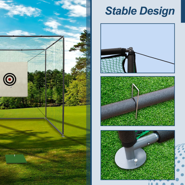 10X10X10Ft Golf Practice Net Cage W Metal Frame Hitting Net Kit Indoor Outdoor