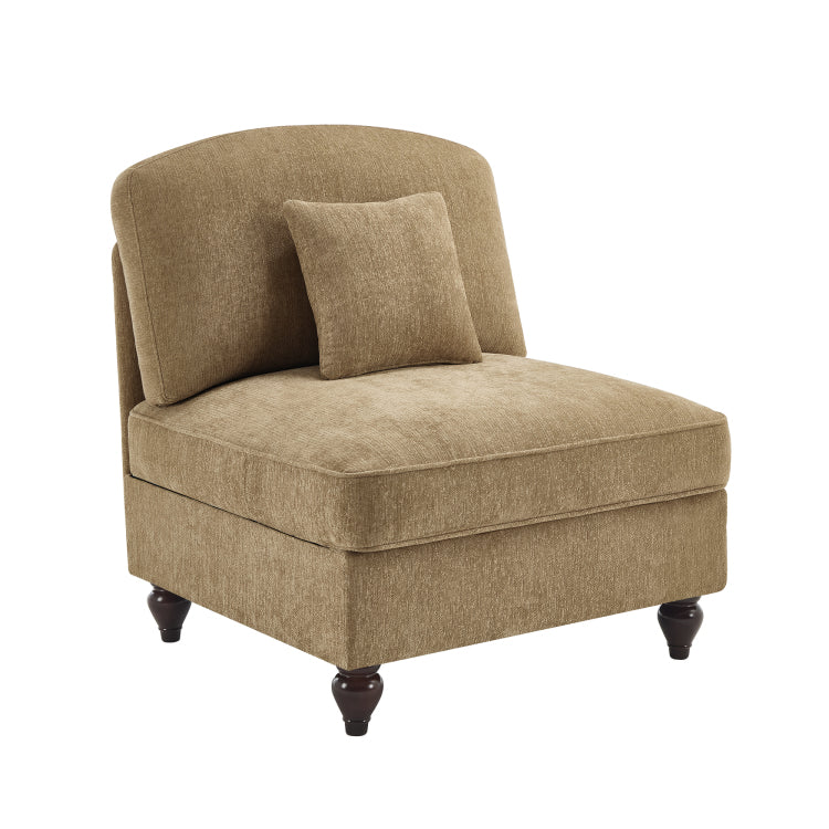 Armless Sofa Chenille W 1 Pillow Light Coffee