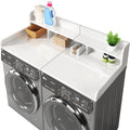 Washer Dryer Countertop With Non Slip Pads Laundry Wood Shelf Topper With Edge, 54" Width X 27.5" Depth Double Layer Organizer For Washer And Dryer Laundry Hamper Counter Storage Organization White