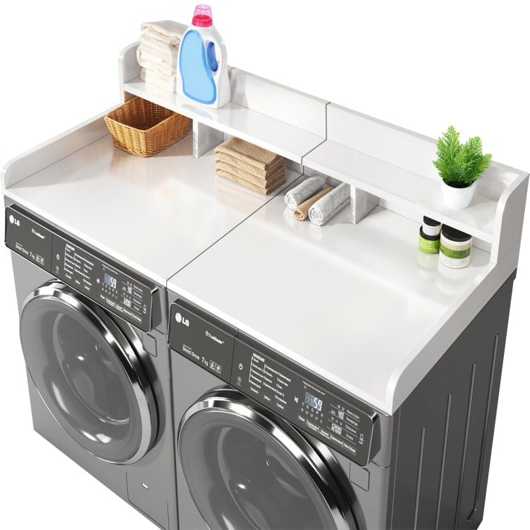 Washer Dryer Countertop With Non Slip Pads Laundry Wood Shelf Topper With Edge, 54" Width X 27.5" Depth Double Layer Organizer For Washer And Dryer Laundry Hamper Counter Storage Organization White