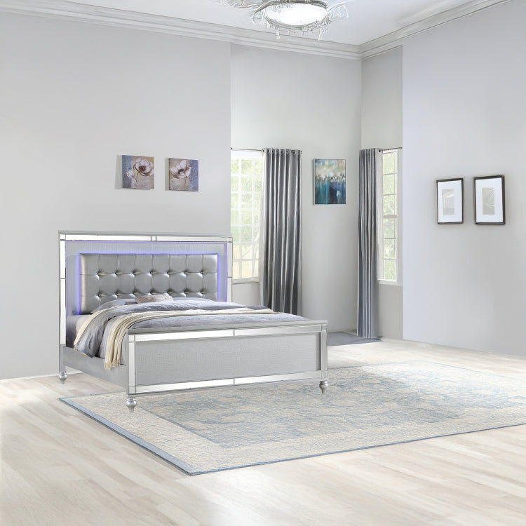 Sterling King Size Upholstered Led Bed Made With Wood In Silver Color Nj Inventory
