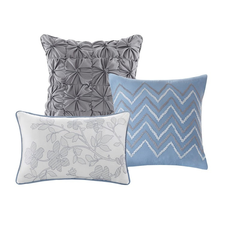 6 Piece Printed Quilt Set With Throw Pillows Blue Full Queen