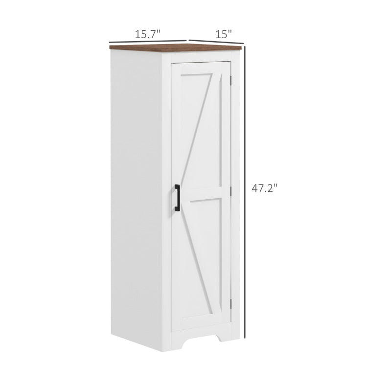 Homcom Farmhouse Storage Cabinet With Adjustable Shelf, Single Barn Door Accent Cabinet For Living Room, Floor Pantry Cabinet, White