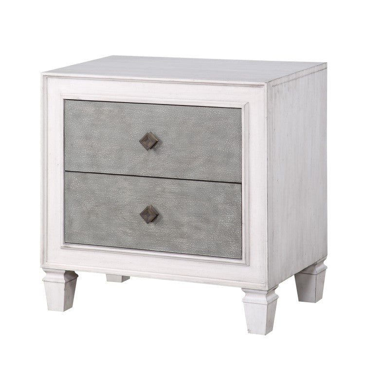 Modern Rustic White And Gray Finish 2 Drawers Nightstand Wooden Bedroom Furniture 1Pc Farmhouse Style