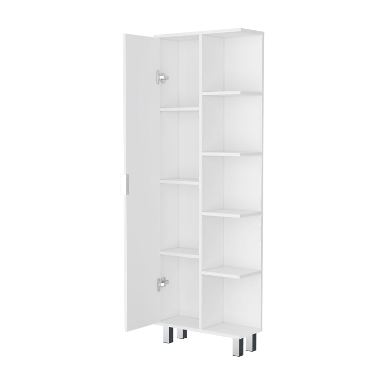 Randall Linen Cabinet, With 1 Door And 9 Shelves, White