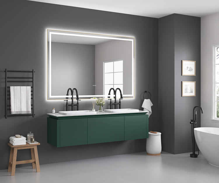 84 X 48 Inch Led Bathroom Mirror With Front And Backlight, Wall Mounted Vanity Mirror With Aluminum Frame, Anti Fog, Memory, 3 Colors, Stepless Dimmable