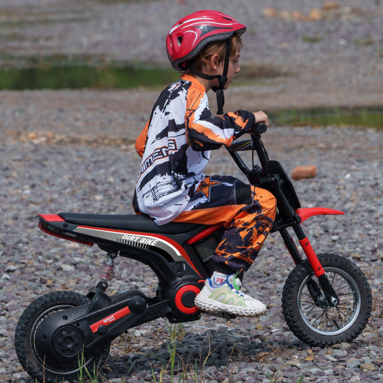Aosom Electric Dirt Bike With Twist Grip Throttle, 24V 350W Off Road Electric Motorcycle, Up To 15 Mph With Brake, Music Horn, Rear Suspension For Ages 13 Years, Red