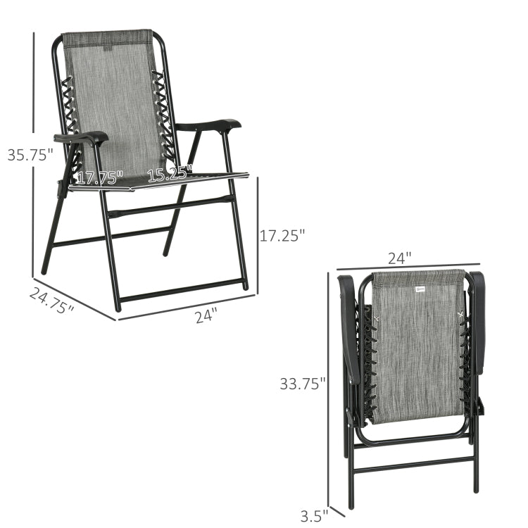 Outsunny Set Of 2 Patio Folding Chairs, Outdoor Bungee Sling Chairs W Armrests, Portable Lawn Chairs For Camping, Garden, Pool, Beach, Backyard, Gray