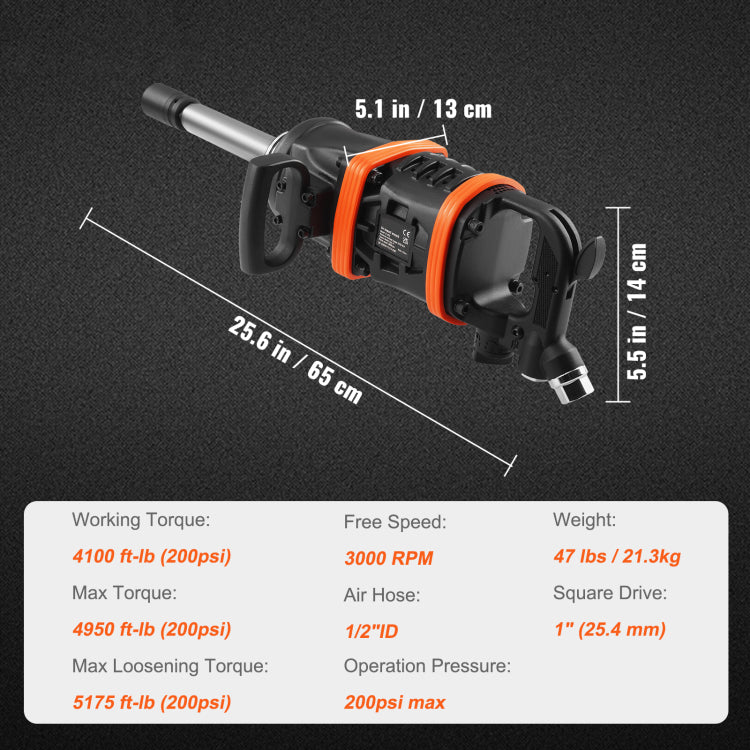 1 Inch Air Impact Wrench, Up To 5175 Ft Lbs Beast Reverse Torque Output Pneumatic Impact Gun W 8 Inch Extended Anvil For Repairs And Maintenance Of Heavy Duty Machinery Semi Truck Bus