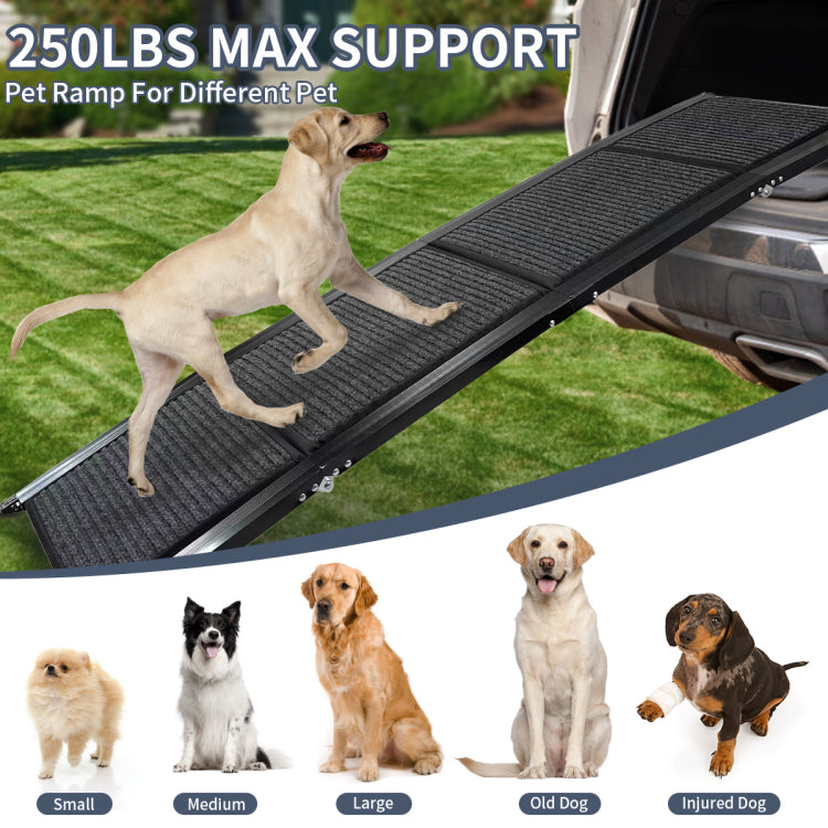 Dog Ramp For Car, 63" Long & 17" Wide Folding Portable Pet Stair Ramp With Non Slip Rug Surface, Extra Wide Dog Steps For Medium & Large Dogs Up To 250Lbs Enter A Car, Suv & Truck