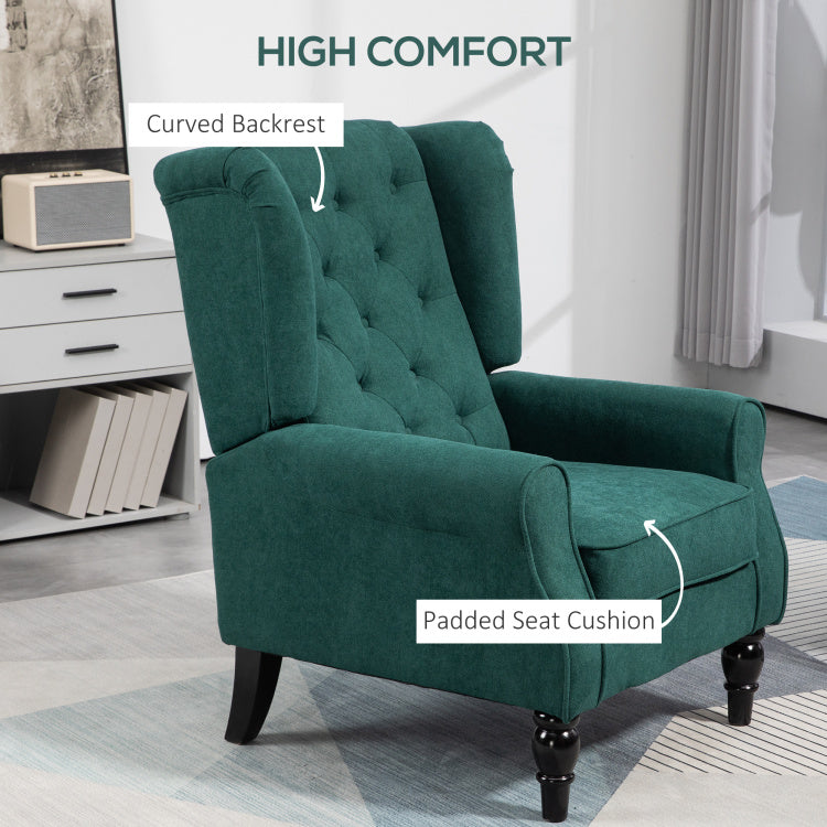 Homcom Button Tufted Accent Chair With High Wingback, Rounded Cushioned Armrests And Thick Padded Seat, Dark Green