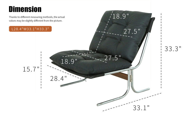 Leather Armchair, Modern Accent Chair High Back, Living Room Chairs With Metal Legs And Soft Padded, Sofa Chairs For Home Office,Bedroom,Dining Room Black 1Pc