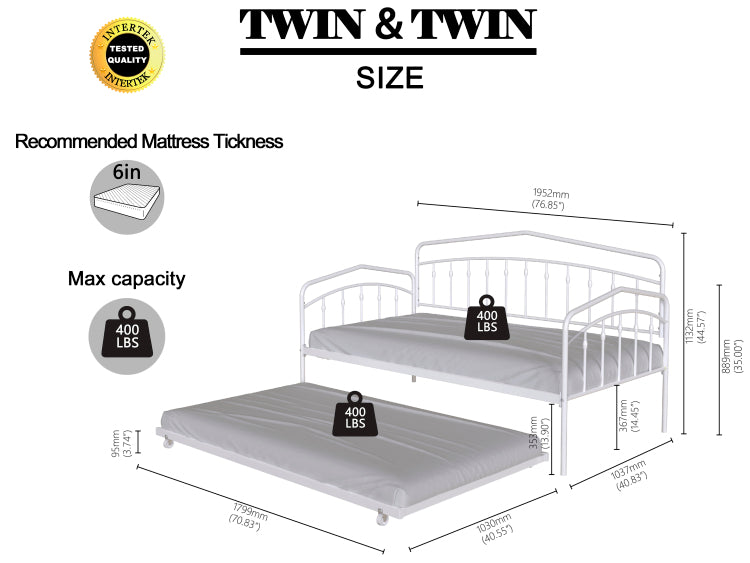 Fox Twin Daybed With Twin Trundle, White