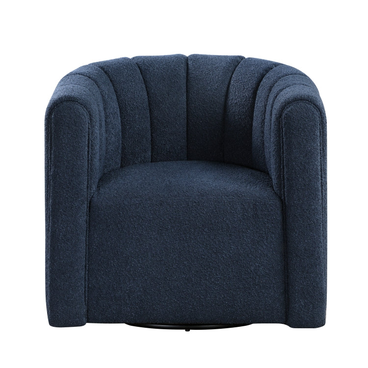 Modern Contemporary Swivel Chair With Ottoman Blue Boucle Fabric Upholstery Solid Wood Living Room Furniture