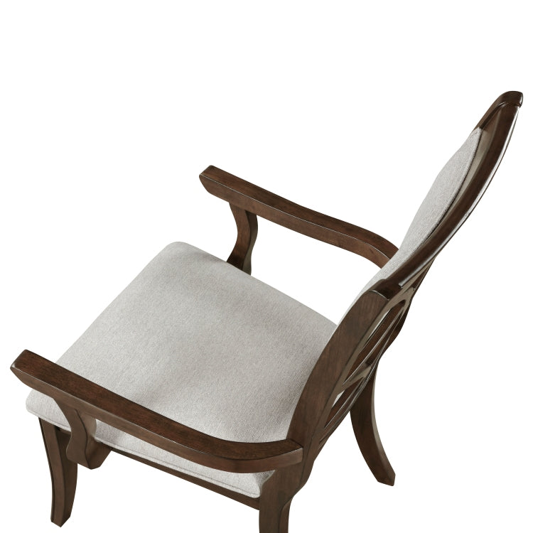 Traditional Dining Armchairs Set Of 2Pc, Cherry Finish Wooden Beige Upholstered Seat Formal Chairs Dinng Room Furniture