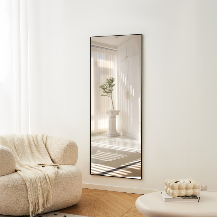 70" X 31" Full Length Mirror Black Aluminum Alloy Frame, Leaning Or Wall Mounted, High Definition, Shatter Proof, Ideal For Bedroom, Living Room, Corridor Modern Home Decor