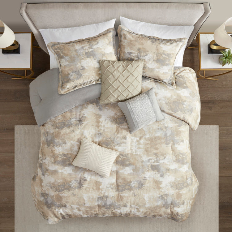 7 Piece Textured Cotton Blend Comforter Set Gray King