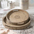 Round Mango Wood Serving Tray 18" Rustic Brown Design For Stylish Entertaining