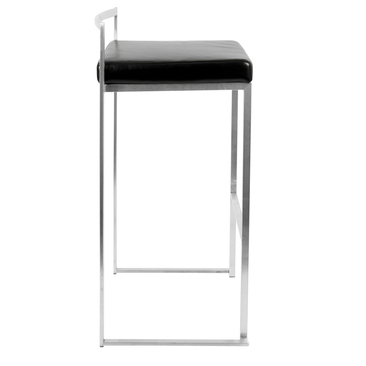 Contemporary Stackable Barstool With Black Faux Leather Set Of 2