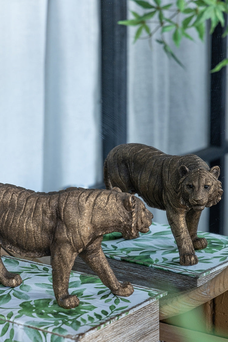 11.5X3.5X5.5" Tiger Statue Decor, Gleaming Coppery Finish