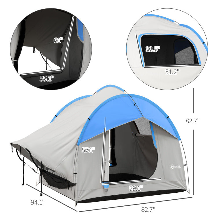 Outsunny Suv Tent, 2000Mm Waterproof Truck Tent With 3 Doors And Mesh Window, For 5 6 Person Camping Outdoor Travel, 7.5' L X 6.9' W X 6.9' H, Gray And Blue