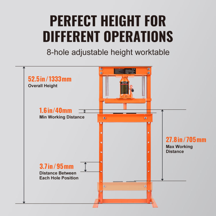 Hydraulic Shop Press, 12 Ton H Frame Hydraulic Garage Shop Floor Press, Adjustable Shop Press With Press Plates, Heavy Duty Hydraulic Press For Garage, Shop, Workshop