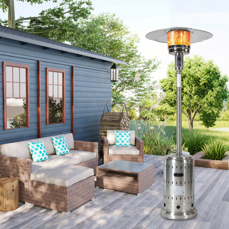 Outdoor 48,000 Btu Outdoor Propane Patio Heater With Wheels And Cover, Stainless Steel Burner For Outdoor Use, Triple Protection System, Garden Commercial Residential