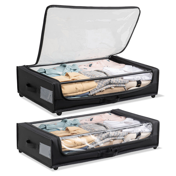 Set Of 2 Under Bed Rolling Storage Container With Transparent Cover, Versatile Space Saving Design, And Smooth Glide Multi Directional Wheels Ideal For Organizing Clothes, Shoes, And More
