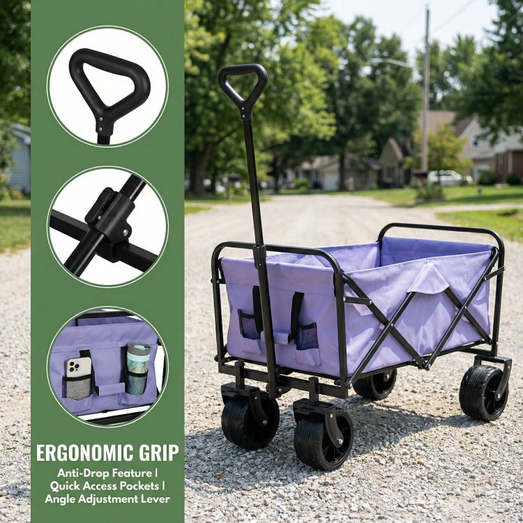 100L Collapsible Folding Beach Wagon Cart With 220Lbs Large Capacity, Wagons Carts Heavy Duty Foldable With Big Wheels For Sand, Garden, Camping