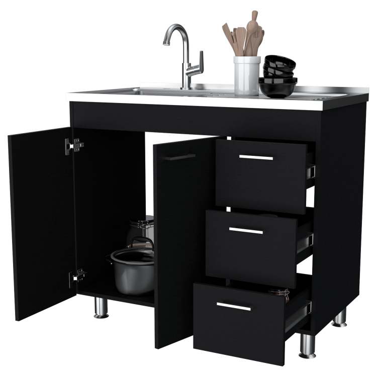 Wenge 2 Door 3 Drawer Kitchen Cabinet