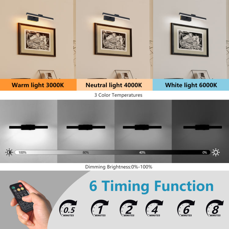16Inch Black Bathroom Light Fixtures Over Mirror Modern Dimmable Led Vanity Light For Bathroom Wall Lighting