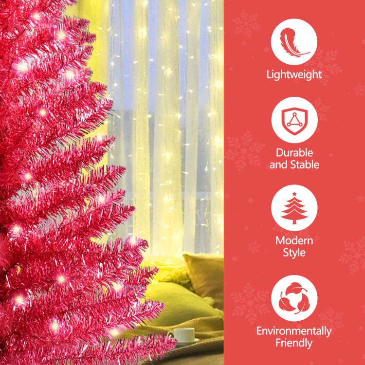 4Ft Red Christmas Tree With 50 Ul Lights, 122 Pvc Tips Prelit Artificial Holiday Tree For Indoor Decoration, Small Space, Tabletop, Apartment, Or Office