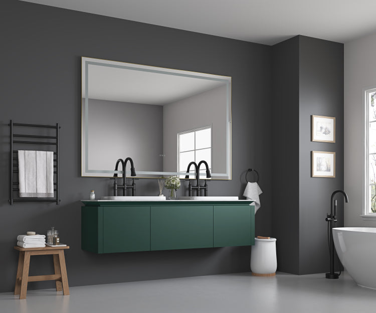 84 X 48 Inch Led Bathroom Mirror With Front And Backlight, Wall Mounted Vanity Mirror With Aluminum Frame, Anti Fog, Memory, 3 Colors, Stepless Dimmable