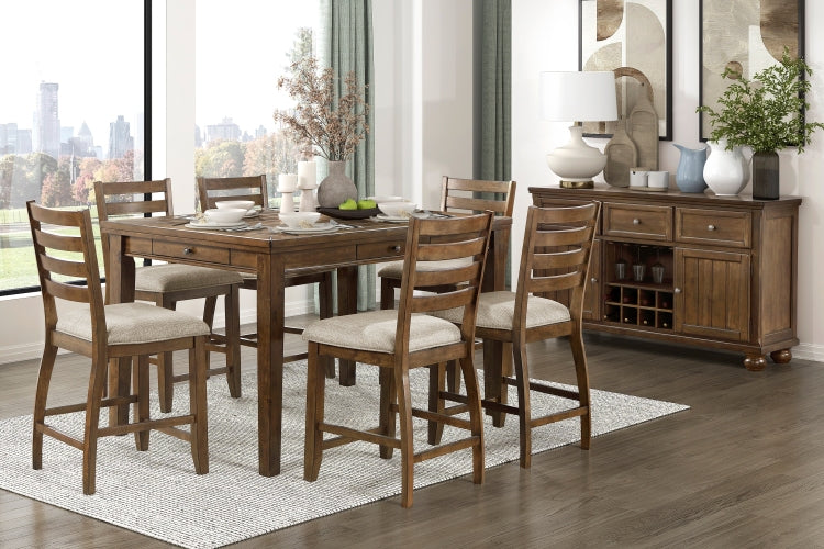 Counter Height Chairs Set Of 2 Traditional Cherry Finish Wood Frame Beige Upholstery Dining Furniture