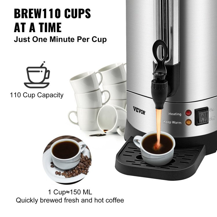 Commercial Coffee Urn 110 Cup Stainless Steel Coffee Dispenser Fast Brew
