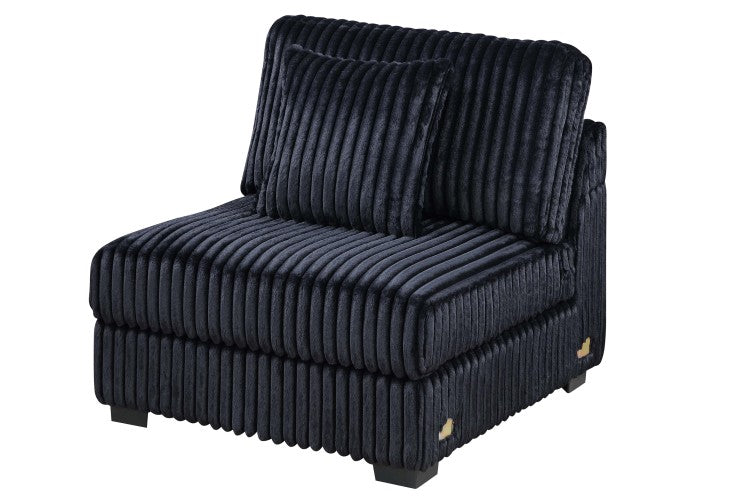 Black Fur Like Corduroy Armless Chair Modular 1Pc Chair W Pillow Living Room Furniture Modern Contemporary Style
