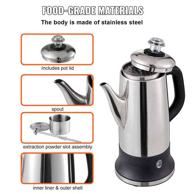 12 Cup Electric Percolator Coffee Pot, 304 Stainless Steel Coffee Percolator With Keep Warm Function & Heat Resistant Handle, Classic Coffee Maker, Quick Brew & Easy Pour Spout, Silver